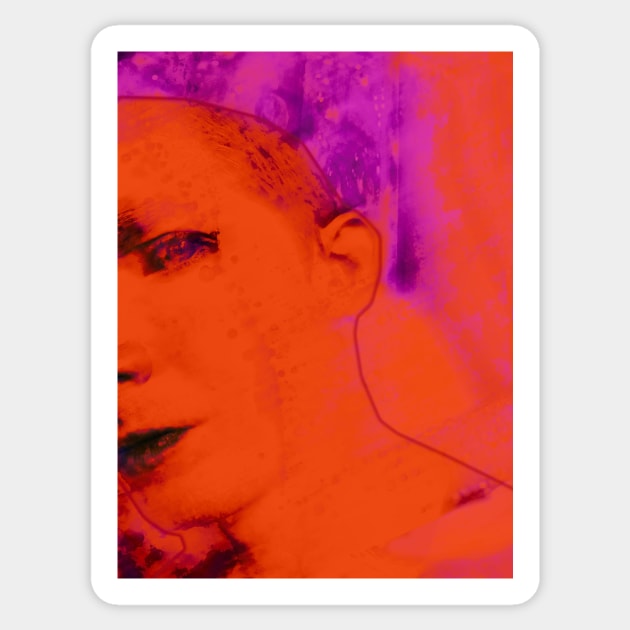 Portrait, digital collage and special processing. Face glimpse.Very beautiful guy. Very soft. Warm orange and violet. Mesmerizing. Sticker by 234TeeUser234